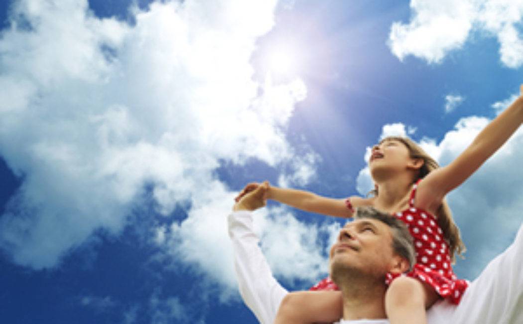 air-purification-miami-fl by ACTL with a photo of a father carrying his daughter and blue sky background